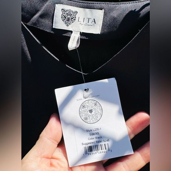 Lita 100% Silk black spaghetti strap dress XS. MSRP $248 NWT luxury - Picture 6 of 7